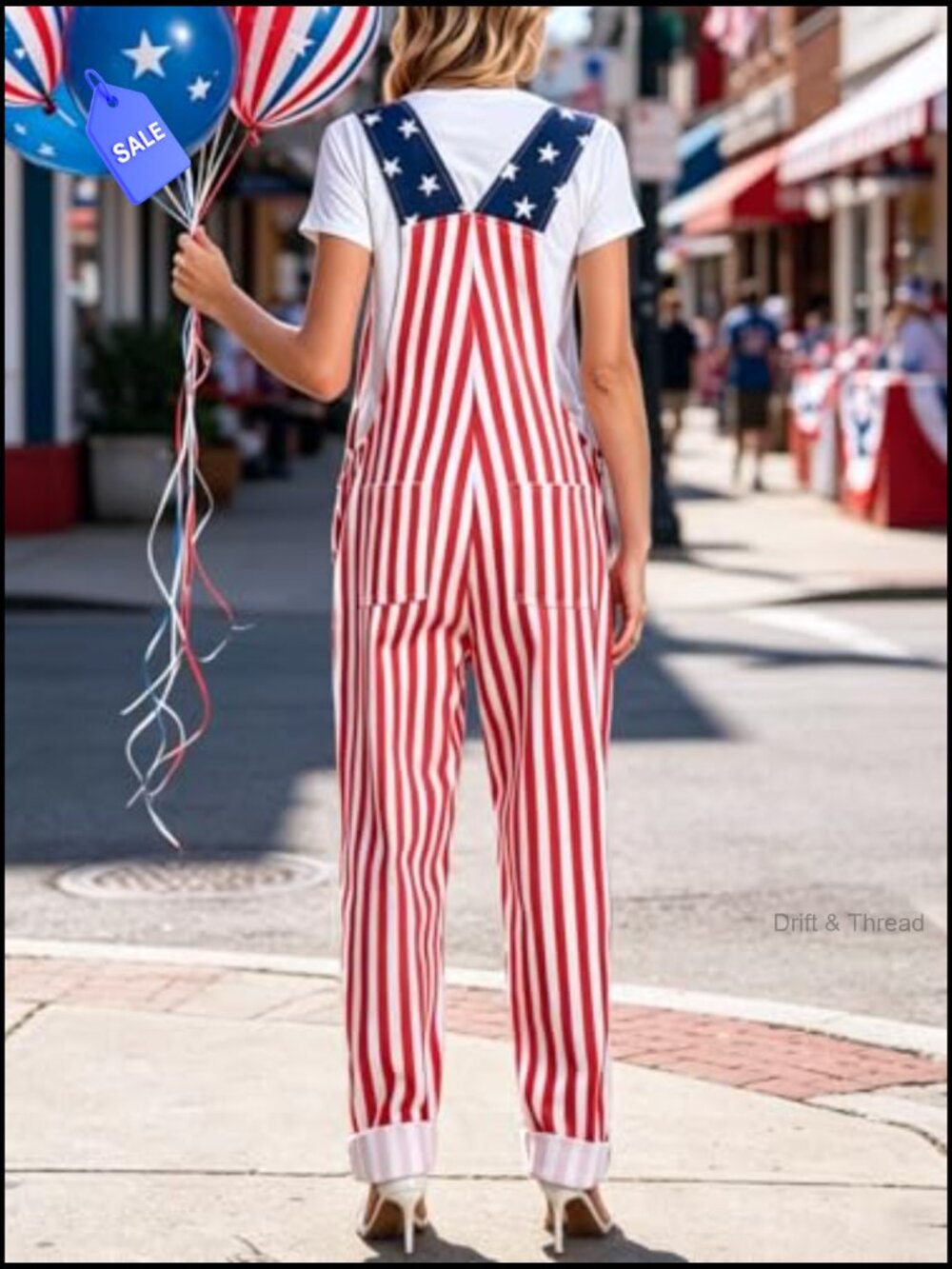 Women's Patriotic USA Overalls Stretch Cotton Bibs 250th Anniversary - Picture 2 of 7